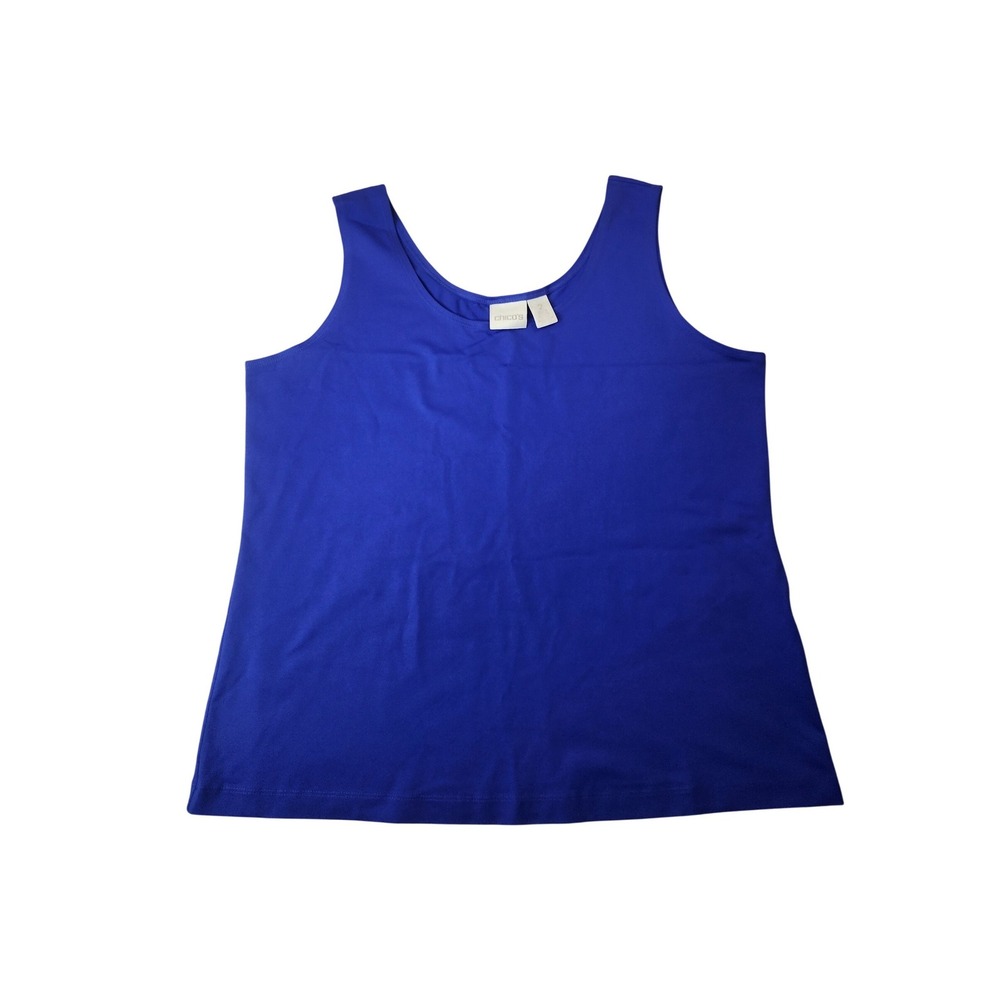 Chicos Tank 2 Blue Nylon Spandex Basic Layering Comfort Travel Office Capsule